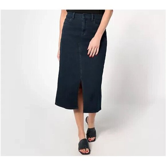 Denim & Co Canyon Retreat Stretch Skirt Midi Skirt Black Overdye Plus 22 A636390 - Picture 1 of 1